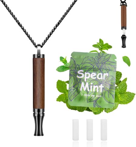 Breathing Necklace to Quit Smoking and Vaping with Refillable Mint Pods Stop Smoking Aids Fidget Necklace for Anxiety Relief Smokeless Inhaler for Adults (Rosewood) in Kuwait