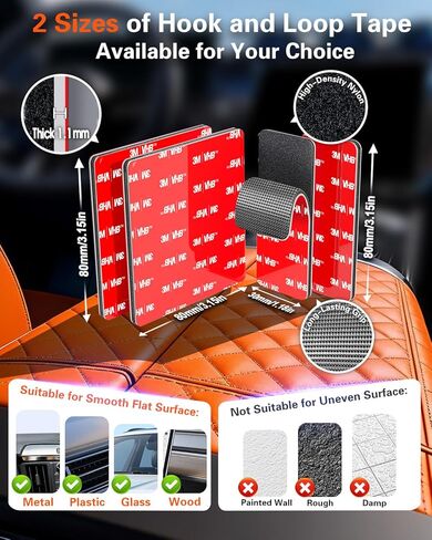 Heavy-Duty Hook and Loop Strips Adhesive: 4 Sets(2 Square 3.15'' & 2 Rectangle 3.15×1.18in) Heat Resistant Fastener Tape - High Bond Sticky Back for Car Mat Trunk Liner Seat Cushion & Indoor Outdoor in Saudi Arabia