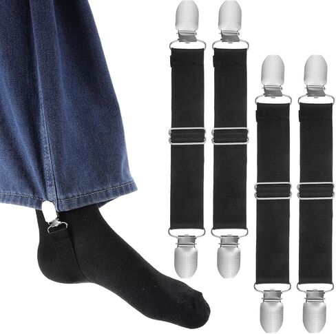 4 Pcs Adjustable Elastic Boot Straps with Sturdy Clips Pant Leg Straps Adjustable Stirrup Pants Clips Elastic Adjustables Cowboy Boot Strap Clamp for Women and Men Motorcycle & Outdoor Use in Saudi Arabia