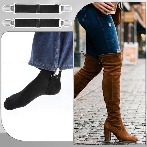 4 Pcs Adjustable Elastic Boot Straps with Sturdy Clips Pant Leg Straps Adjustable Stirrup Pants Clips Elastic Adjustables Cowboy Boot Strap Clamp for Women and Men Motorcycle & Outdoor Use in Saudi Arabia