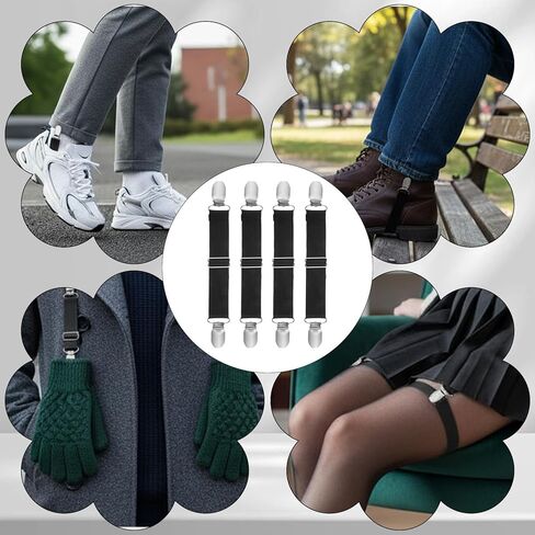 4 Pcs Adjustable Elastic Boot Straps with Sturdy Clips Pant Leg Straps Adjustable Stirrup Pants Clips Elastic Adjustables Cowboy Boot Strap Clamp for Women and Men Motorcycle & Outdoor Use in Saudi Arabia