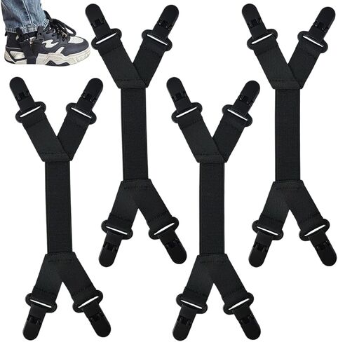 4PCS Boot Straps, Adjustable Boot Clip, Dual-Lock Pant Leg Clips, 4-Point Gripper Pants Straps for Cycling, Motorcycle, Riding, Elastic Bands Clip for Men, Women(Black) in Kuwait
