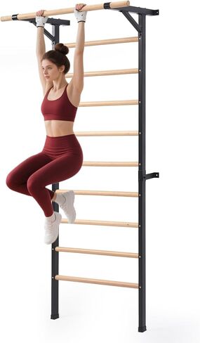 Solid Beechwood Stall Bar – Wall-Mounted Gymnastics Wall Ladder, Durable Beech Wood Rungs Resist Cracking, Perfect for Pull-Ups, Stretching & Home Gym in Kuwait
