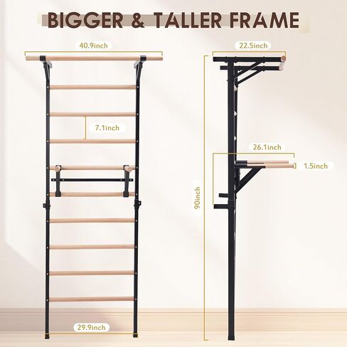 Solid Beechwood Stall Bar – Wall-Mounted Gymnastics Wall Ladder, Durable Beech Wood Rungs Resist Cracking, Perfect for Pull-Ups, Stretching & Home Gym in Kuwait