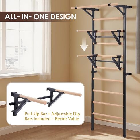 Solid Beechwood Stall Bar – Wall-Mounted Gymnastics Wall Ladder, Durable Beech Wood Rungs Resist Cracking, Perfect for Pull-Ups, Stretching & Home Gym in Kuwait