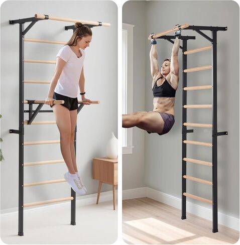 Solid Beechwood Stall Bar – Wall-Mounted Gymnastics Wall Ladder, Durable Beech Wood Rungs Resist Cracking, Perfect for Pull-Ups, Stretching & Home Gym in Kuwait