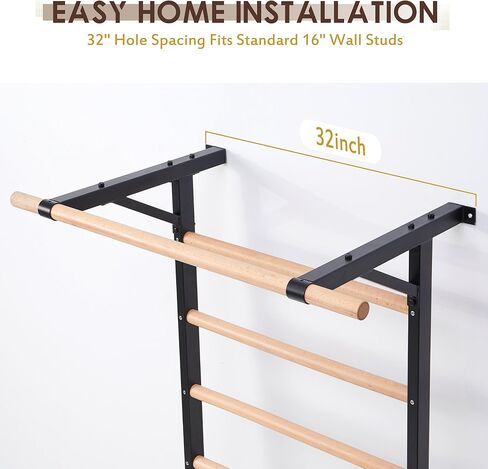 Solid Beechwood Stall Bar – Wall-Mounted Gymnastics Wall Ladder, Durable Beech Wood Rungs Resist Cracking, Perfect for Pull-Ups, Stretching & Home Gym in Kuwait