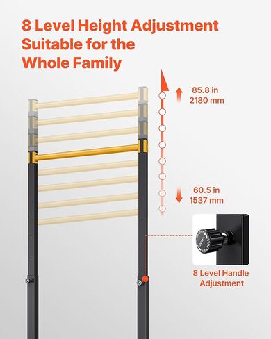 VEVOR Pull Up Bar, 330LBS Capacity Portable Pullup Bar Station, Pullup Bars Free Standing with H-Frame Structure & Heavy-Duty Steel Tube, 8 Level Height Adjustment Gravity Fitness for Arms Back Chest in Saudi Arabia