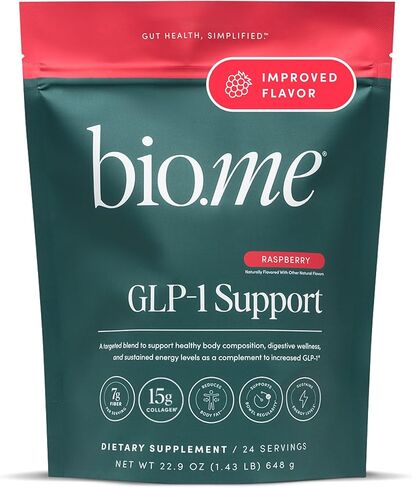 دعم Bio.me GLP-1 - مسحوق GLP-1 متعدد الفوائد لإدارة الوزن وصحة الجهاز الهضمي - مستويات الطاقة المستدامة - 7 جرام من الألياف، 14 جرام من بروتين الكولاجين والإنزيمات الهاضمة - 24 حصة (التوت) in Kuwait