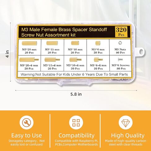 320 قطعة من مواجهات اللوحة الأم M3 ومجموعة صواميل البراغي، مواجهات اللوحة الأم النحاسية، فاصل سداسي ذكر أنثى، براغي الكمبيوتر الشخصي لبناء الكمبيوتر بنفسك، Raspberry Pi، المشاريع الإلكترونية ولوحة الدوائر in Kuwait