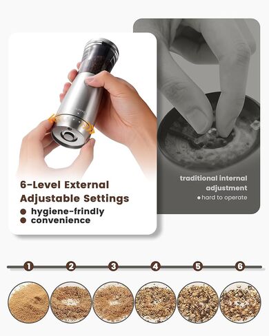 مجموعة مطحنة الملح والفلفل الكهربائية - مجموعة مطحنة الملح والفلفل الأوتوماتيكية القابلة لإعادة الشحن من الفولاذ المقاوم للصدأ مع قاعدة تخزين، سعة كبيرة، ضوء LED وخشونة قابلة للتعديل، أداة مطبخ مثالية in Kuwait