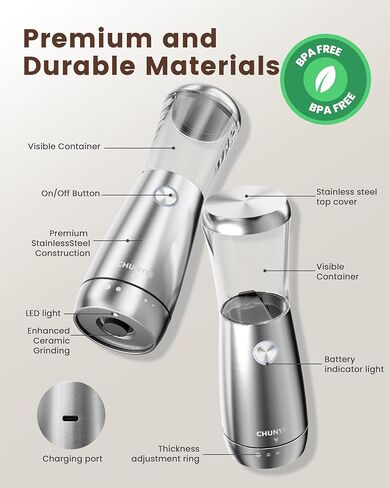 مجموعة مطحنة الملح والفلفل الكهربائية - مجموعة مطحنة الملح والفلفل الأوتوماتيكية القابلة لإعادة الشحن من الفولاذ المقاوم للصدأ مع قاعدة تخزين، سعة كبيرة، ضوء LED وخشونة قابلة للتعديل، أداة مطبخ مثالية in Kuwait