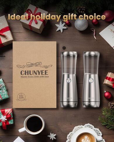 مجموعة مطحنة الملح والفلفل الكهربائية - مجموعة مطحنة الملح والفلفل الأوتوماتيكية القابلة لإعادة الشحن من الفولاذ المقاوم للصدأ مع قاعدة تخزين، سعة كبيرة، ضوء LED وخشونة قابلة للتعديل، أداة مطبخ مثالية in Kuwait