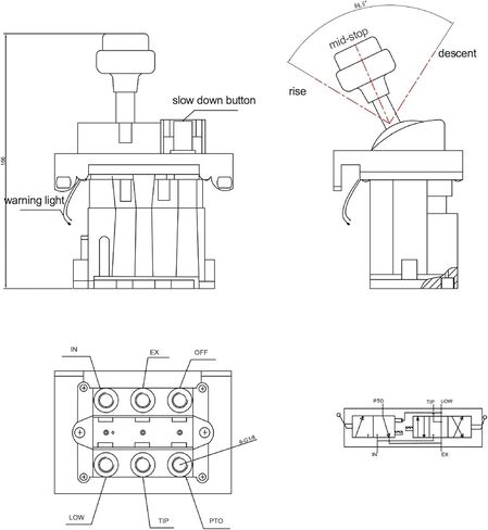 صمام تحكم نسبي عام مع مفتاح PTO، مفتاح قلاب شاحنة قلابة، 4 اتجاهات، أوتوماتيكي، زر ضغط، ألومنيوم، بلاستيك، حامل الكابينة، رافعة مفصلية، مغلق عادة، متعدد الألوان in Kuwait