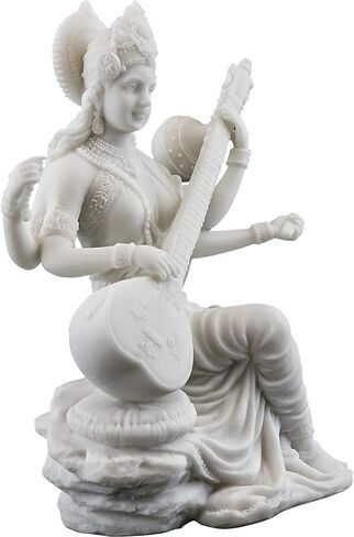 PEAKHILL_New Small Saraswati Playing Sitar-Height-3 Inches-Marble White Finish-for Car and Home Décor in Saudi Arabia