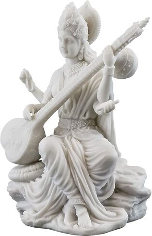 PEAKHILL_New Small Saraswati Playing Sitar-Height-3 Inches-Marble White Finish-for Car and Home Décor in Saudi Arabia