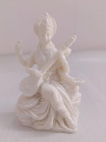 PEAKHILL_New Small Saraswati Playing Sitar-Height-3 Inches-Marble White Finish-for Car and Home Décor in Saudi Arabia