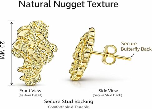 Gold nugget earrings gold earrings for men 925 Sterling Silver, 14K Gold Plated best earrings for sensitive ears Gleaming Gift Choice in Kuwait