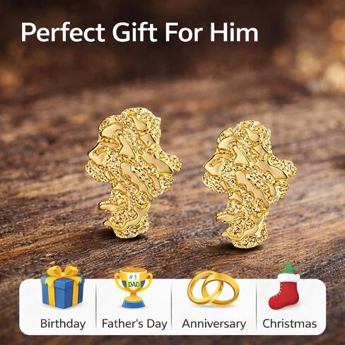 Gold nugget earrings gold earrings for men 925 Sterling Silver, 14K Gold Plated best earrings for sensitive ears Gleaming Gift Choice in Kuwait
