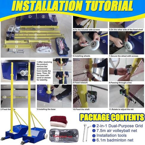 Adjustable Volleyball/Banton Poles for Indoor & Outdoor Use - 4 Heights (5ft to 6.9ft), Complete Set with Heavy-Duty Net & Wheels for Backyard, Gym, School Teams, Home Use in Saudi Arabia