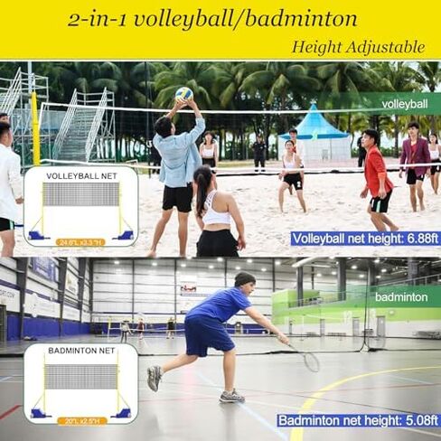 Heavy Duty Adjustable Volleyball & Badminton Poles Set - Portable Net Training Stands for Outdoor Use, 4 Heights (5ft-6.8ft) - Ideal for Adults & Kids in Saudi Arabia