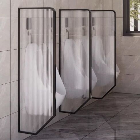 حاجز مرحاض من الفولاذ المقاوم للصدأ والزجاج المقسى، شاشة خصوصية للمبولة مثبتة على الحائط، حاجز مقاوم للماء للفنادق والحمامات (أسود، قطعتان) - حل خصوصية متين وأنيق in Kuwait