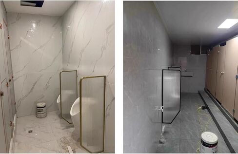 Stainless Steel & Tempered Glass Toilet Partition, Wall-Mounted Urinal Privacy Screen, Waterproof Baffle for Hotels & Bathrooms (Black, 2PCS) - Durable & Stylish Privacy Solution in Saudi Arabia