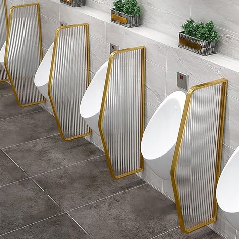 شاشة خصوصية المبولة للرجال باللون الذهبي - حاجز من الزجاج المقوى مثبت على الحائط، حاجز مرحاض من الفولاذ المقاوم للصدأ للمراكز التجارية والفنادق والحانات (قطعة واحدة) in Kuwait