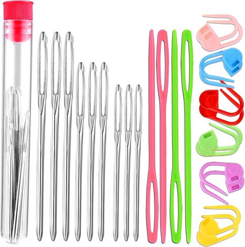 17 PCS مجموعات حياكة الخياطة ، 9 أجزاء من الإبر غزل كبيرة العينين ، 2 Threader ، 6 PCS الحياكة الملونة كروشيه قفل الإبرة ، مناسبة لمشروع الكروشيه in Kuwait