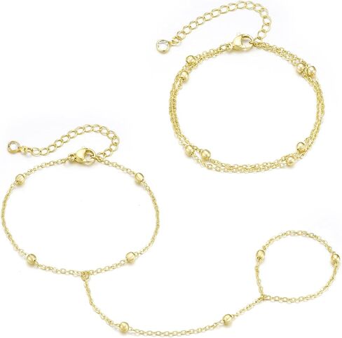 Yoosteel Hand Chain Bracelet for Women - Dainty 14K Gold Plated Finger Ring Hand Chains Layered Trendy Link Bracelets Jewelry Gifts for Women in Kuwait