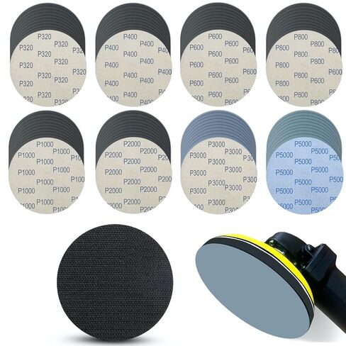 6 بوصات 81 قطعة من أقراص الصنفرة الرطبة والجافة، وسادة دعم إسفنجية بخطاف وحلقة، ورق صنفرة مقاوم للماء من كربيد السيليكون لصنفرة مدارية عشوائية، تلميع معادن خشب السيارات والصنفرة 320-5000 حبيبات متنوعة in Kuwait