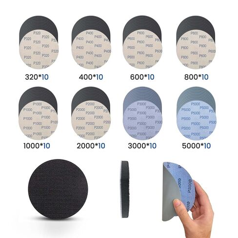 6 بوصات 81 قطعة من أقراص الصنفرة الرطبة والجافة، وسادة دعم إسفنجية بخطاف وحلقة، ورق صنفرة مقاوم للماء من كربيد السيليكون لصنفرة مدارية عشوائية، تلميع معادن خشب السيارات والصنفرة 320-5000 حبيبات متنوعة in Kuwait