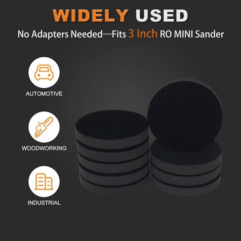 لوحة واجهة مقاس 3 بوصات: 9 عبوات من أقراص الصنفرة الإسفنجية ذات الخطاف والحلقة، بديلة لصنفرة صغيرة بتفاصيل الصنفرة RO، إسفنجة ناعمة الكثافة ووسادة دائرية عازلة in Kuwait