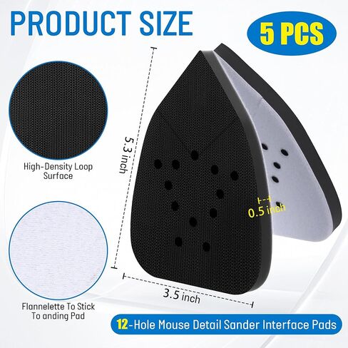 5 Pack Foam 12 Hole Sanding Pads Compatible with Black & Decker Mouse Sanders BDCMS20C and BDEMS600, Hook and Loop Triangular Detail Sander Pads with Anti Vibration Cushion Layer in Saudi Arabia