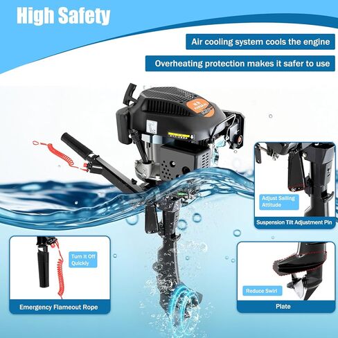 HANGKAI 4-Stroke 6HP Outboard Engine, 140CC Outboard Marine Engine with Air Cooling and TCI Ignition System, Gasoline Fishing Boat Engines in Saudi Arabia