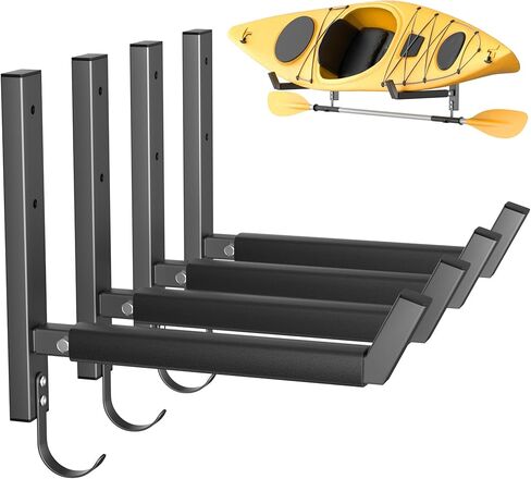 TORACK Wall-Mounted Kayak Rack Garage, Heavy-Duty Kayak Hangers with Paddle Hooks, 200 lbs Capacity, Space-Saving Wall Storage for Kayaks in Kuwait