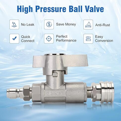 3/8" DN10 Ball Valve for Pressure Washer Gun, High Pressure Plated Brass Power Washer Shut Off Valve, 3000 PSI (3/8" Female BSP) in Kuwait