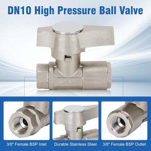 3/8" DN10 Ball Valve for Pressure Washer Gun, High Pressure Plated Brass Power Washer Shut Off Valve, 3000 PSI (3/8" Female BSP) in Kuwait