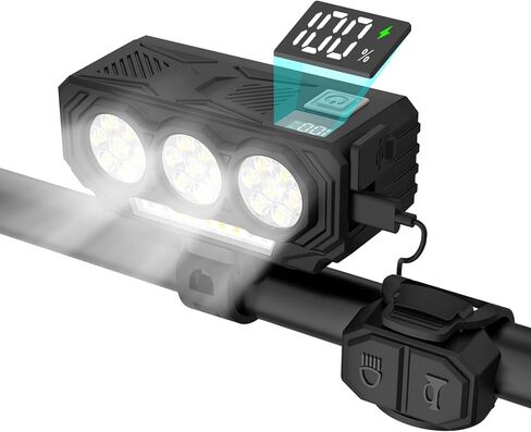 BUCKLOS 21 LED Super Bright Bike Lights for Night Riding, USB Rechargeable Basic/Solar Bike Headlight with Battery Display & Remote Horn, IPX6 Waterproof 5 Modes MTB Road Commuting for Adult in Saudi Arabia