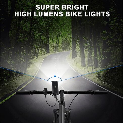 Bicycle Headlight, 1000 Lumens 4400 mAh Bike Light & High-Decibel Horn, 5 Lights Modes, Waterproof Rechargeable Bicycle Headlight for Mountain Road Commuter Cycling Night Riding in Kuwait