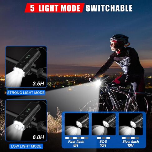 Bicycle Headlight, 1000 Lumens 4400 mAh Bike Light & High-Decibel Horn, 5 Lights Modes, Waterproof Rechargeable Bicycle Headlight for Mountain Road Commuter Cycling Night Riding in Kuwait