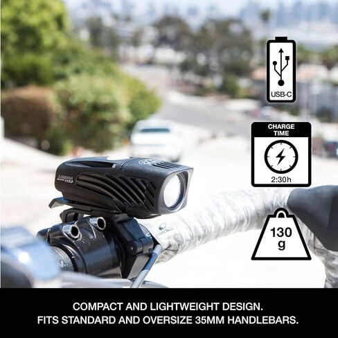 NiteRider Lumina Micro 1150 Lumen USB-C مصباح الدراجة الأمامي القابل لإعادة الشحن - 5 أوضاع مصباح أمامي LED مدمج، IP64 مقاوم للماء لركوب الدراجات على الطرق، والركاب، وركوب الدراجات الليلية، وإضاءة الدراجة سهلة التركيب in Saudi Arabia