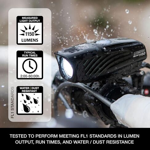 NiteRider Lumina Micro 1150 Lumen USB-C مصباح الدراجة الأمامي القابل لإعادة الشحن - 5 أوضاع مصباح أمامي LED مدمج، IP64 مقاوم للماء لركوب الدراجات على الطرق، والركاب، وركوب الدراجات الليلية، وإضاءة الدراجة سهلة التركيب in Saudi Arabia