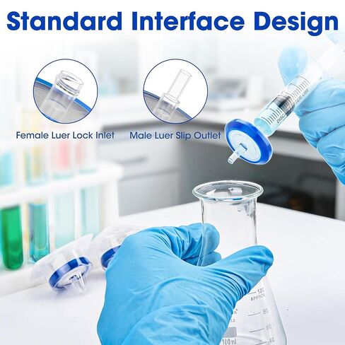 Sterile Syringe Filters PES 0.22µm, Double-Layer 33mm Hydrophilic Membrane, Individually Packed Syringes Filters, Pack of 10 for Lab Filtration Use in Saudi Arabia