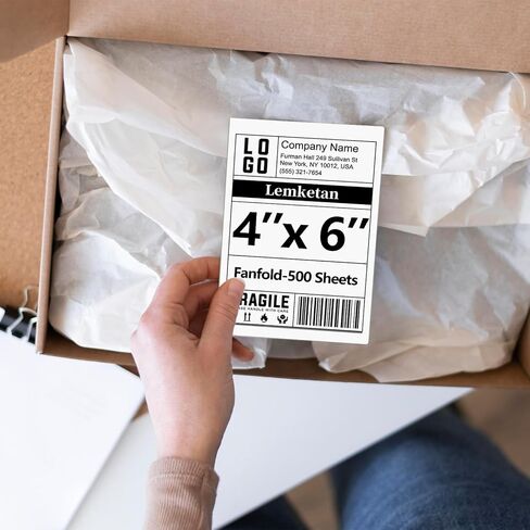 ملصقات شحن حرارية 4x6، ملصقات حرارية مباشرة Fanfold للشحن، لاصق دائم، ملصقات من الدرجة التجارية للحمار الوحشي، Polono، Jadens، Beeprt، iDPRT، Munbyn، Nelko (500 ورقة في كل عبوة) in Kuwait