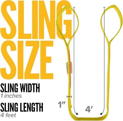 US Cargo Control Nylon Lifting Sling 1" x 4', 1-Ply Eye to Eye Slings (Made in USA) - 1,250 LBS Choker, 1,600 LBS Vertical, 3,200 LBS Basket Capacity - Lift Straps for Lifting & Rigging in Saudi Arabia