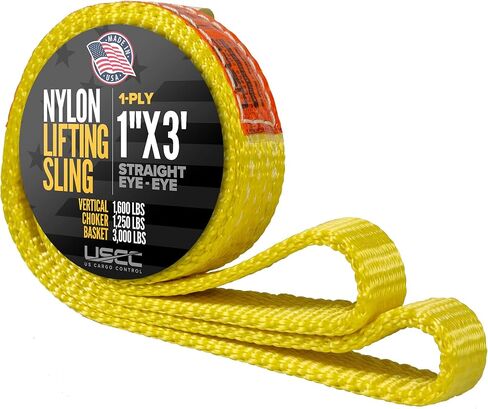 US Cargo Control Nylon Lifting Sling 1" x 4', 1-Ply Eye to Eye Slings (Made in USA) - 1,250 LBS Choker, 1,600 LBS Vertical, 3,200 LBS Basket Capacity - Lift Straps for Lifting & Rigging in Saudi Arabia