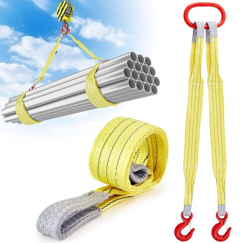 2 Pcs 3.3 FT Heavy Duty Polyester Lifting Rigging Straps Two Leg Bridle Web Sling with Hook & Twist Eye Lift Strap for Hoist Engine Crane Truck Tow Tree Stump 13227 Lbs Load Capacity, Yellow in Saudi Arabia