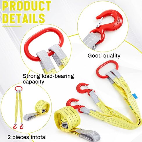 2 Pcs 3.3 FT Heavy Duty Polyester Lifting Rigging Straps Two Leg Bridle Web Sling with Hook & Twist Eye Lift Strap for Hoist Engine Crane Truck Tow Tree Stump 13227 Lbs Load Capacity, Yellow in Saudi Arabia