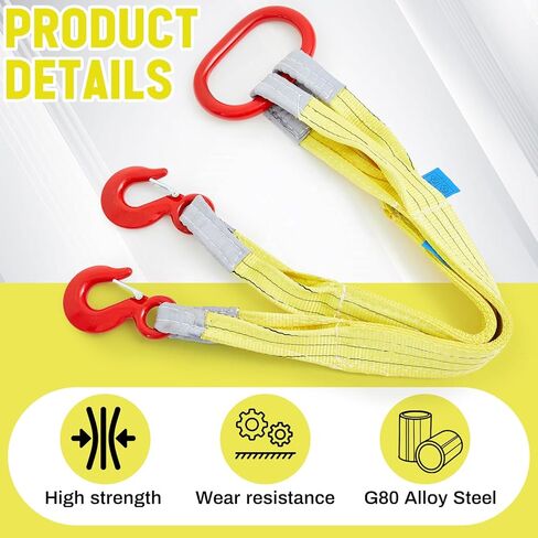 2 Pcs 3.3 FT Heavy Duty Polyester Lifting Rigging Straps Two Leg Bridle Web Sling with Hook & Twist Eye Lift Strap for Hoist Engine Crane Truck Tow Tree Stump 13227 Lbs Load Capacity, Yellow in Saudi Arabia